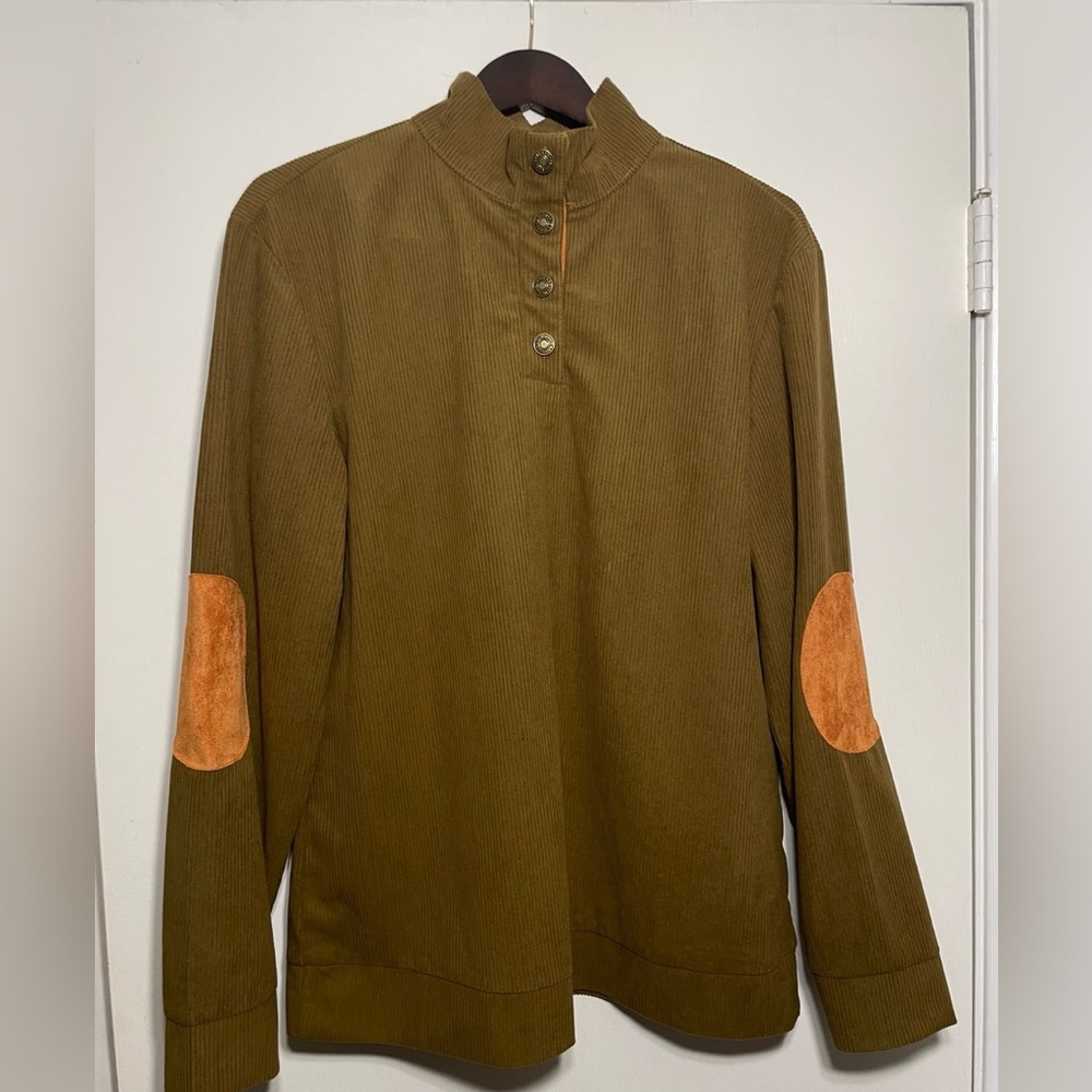 Hengsheng Jeans Brown Pullover Sweater Corduroy Size S faux suede patches casual
